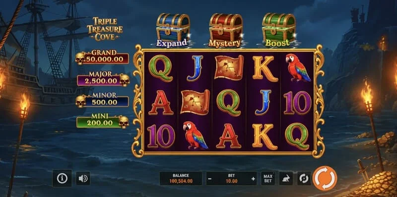 Triple Treasure Cove - Babhta Bónais Hold and Win le Boinn
